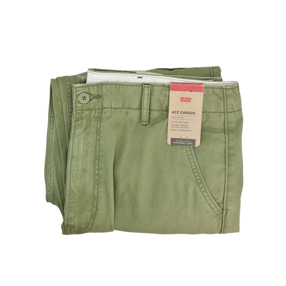Levis Men's Ace Cargo Pants Size 36x30 Green Utility Pockets Cotton Relaxed NWT